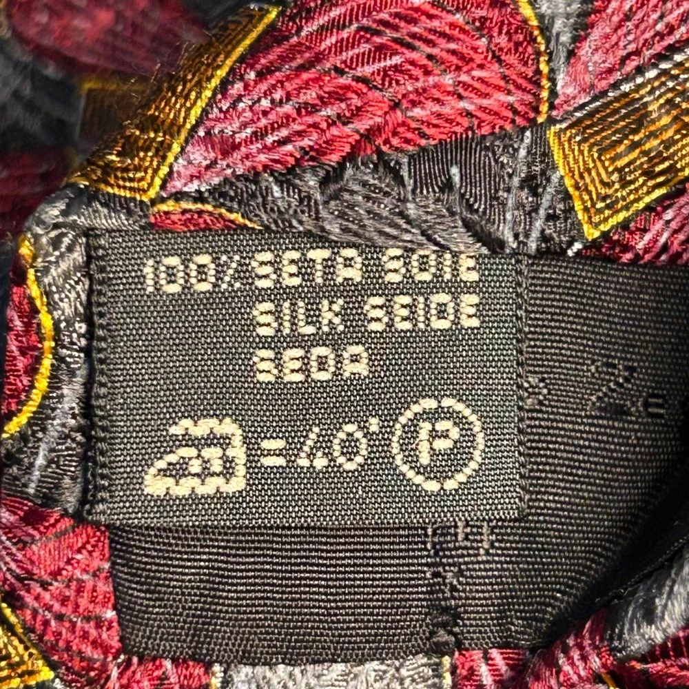 Ermenegildo Zegna Tie Silk Italy Burgundy Gray Gold Geometric Disegno Esclusivo